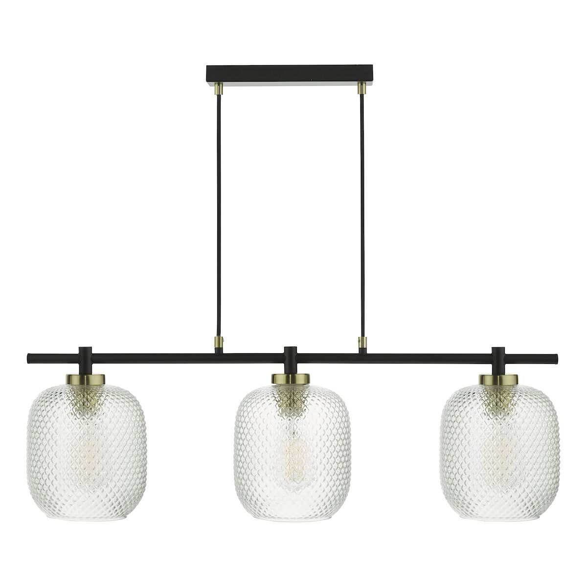 Tehya 3 Light Bar Pendant Matt Black Textured Glass<br>Matt Black - Image 4