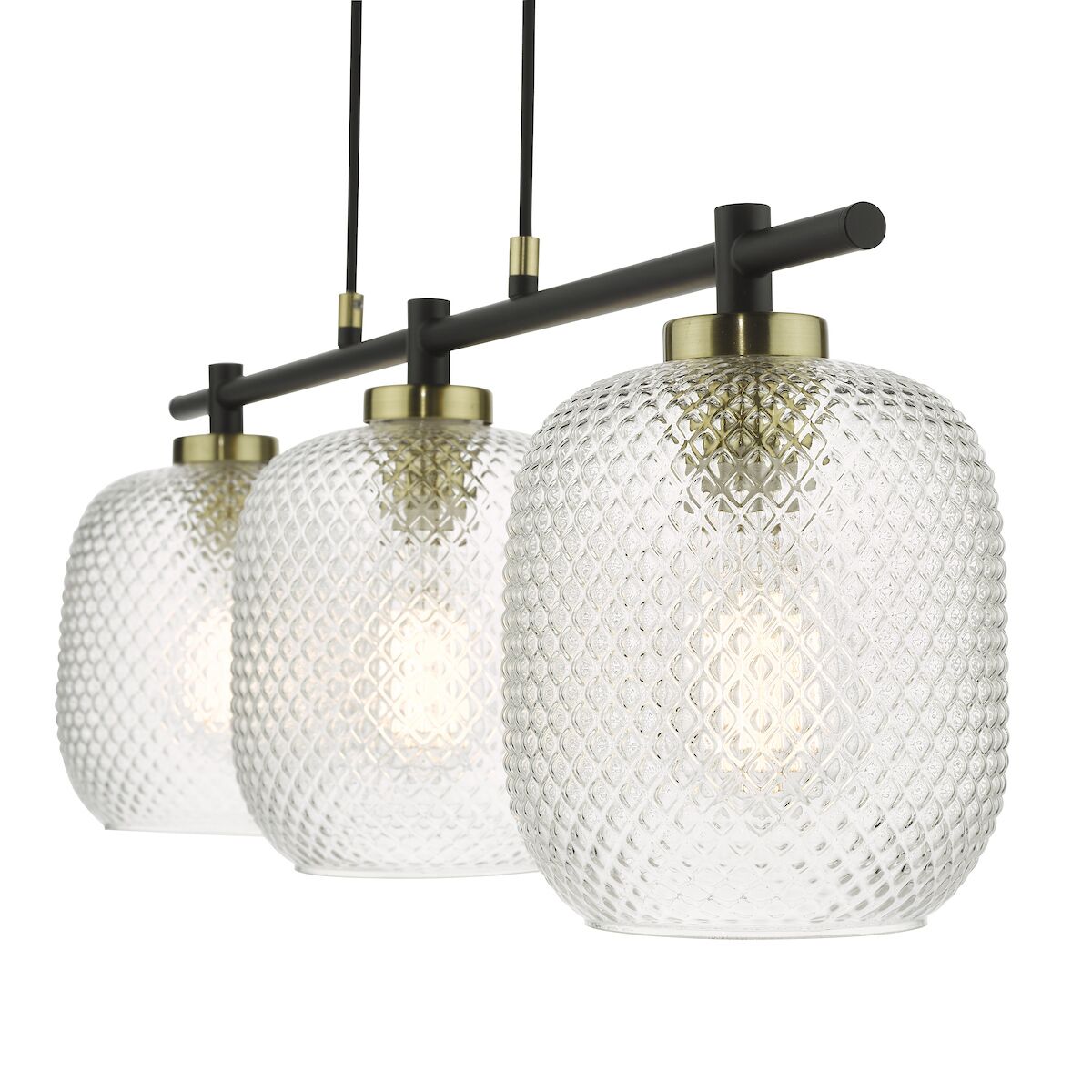 Tehya 3 Light Bar Pendant Matt Black Textured Glass<br>Matt Black - Image 5