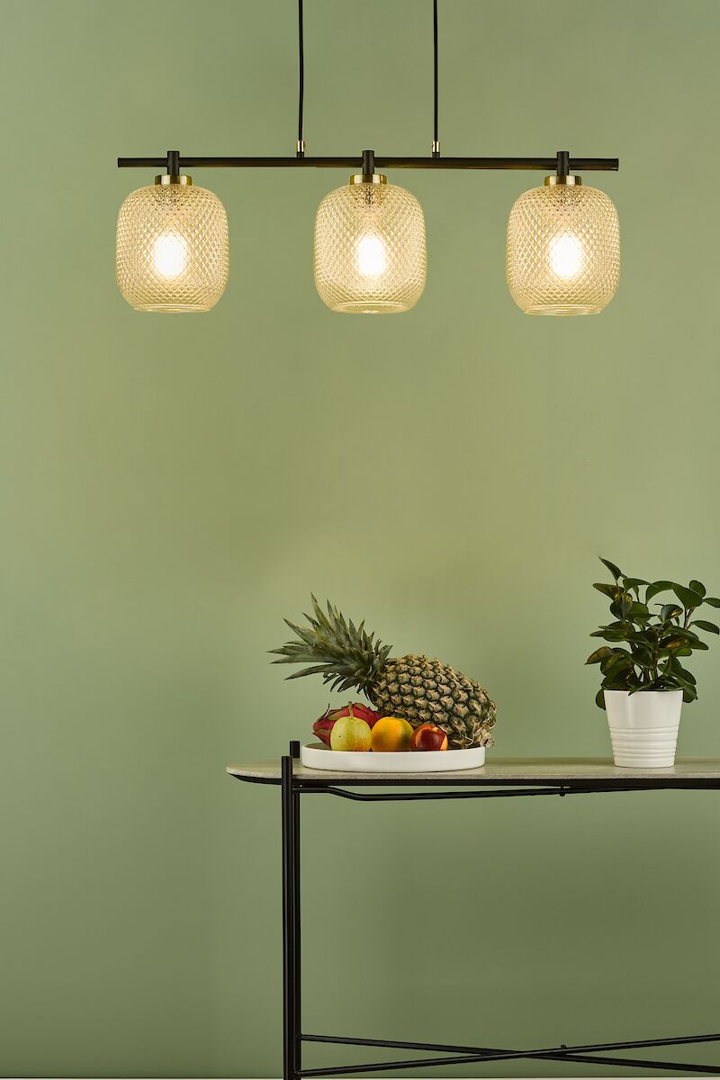 Tehya 3 Light Bar Pendant Matt Black Textured Glass<br>Matt Black - Image 6