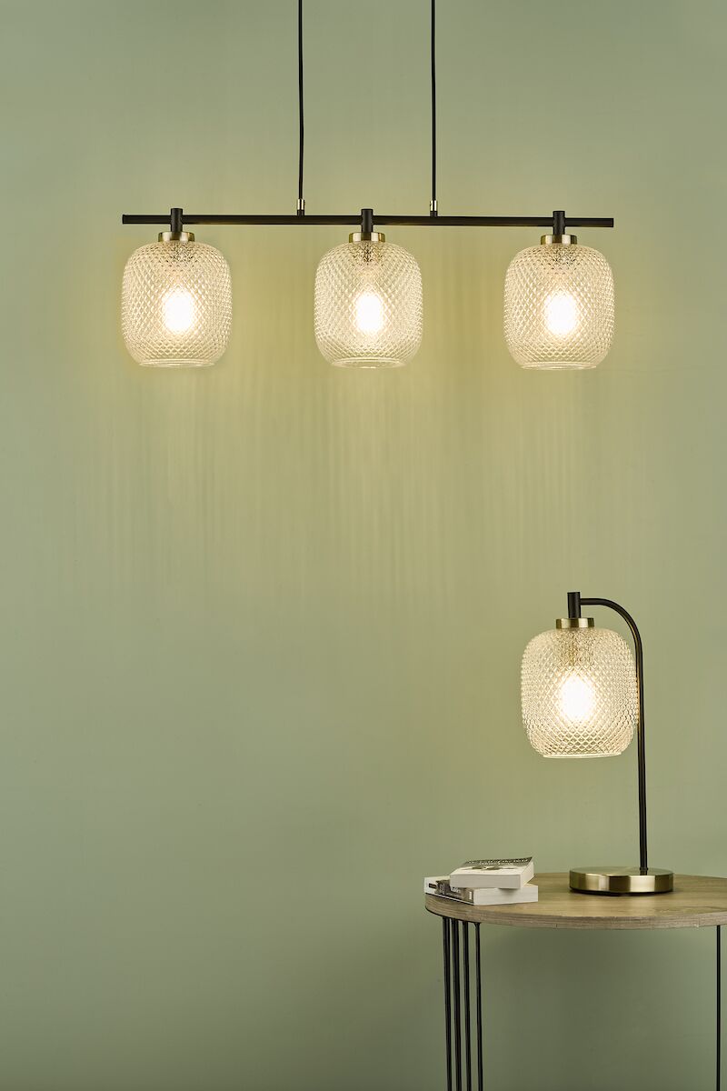 Tehya 3 Light Bar Pendant Matt Black Textured Glass<br>Matt Black - Image 7