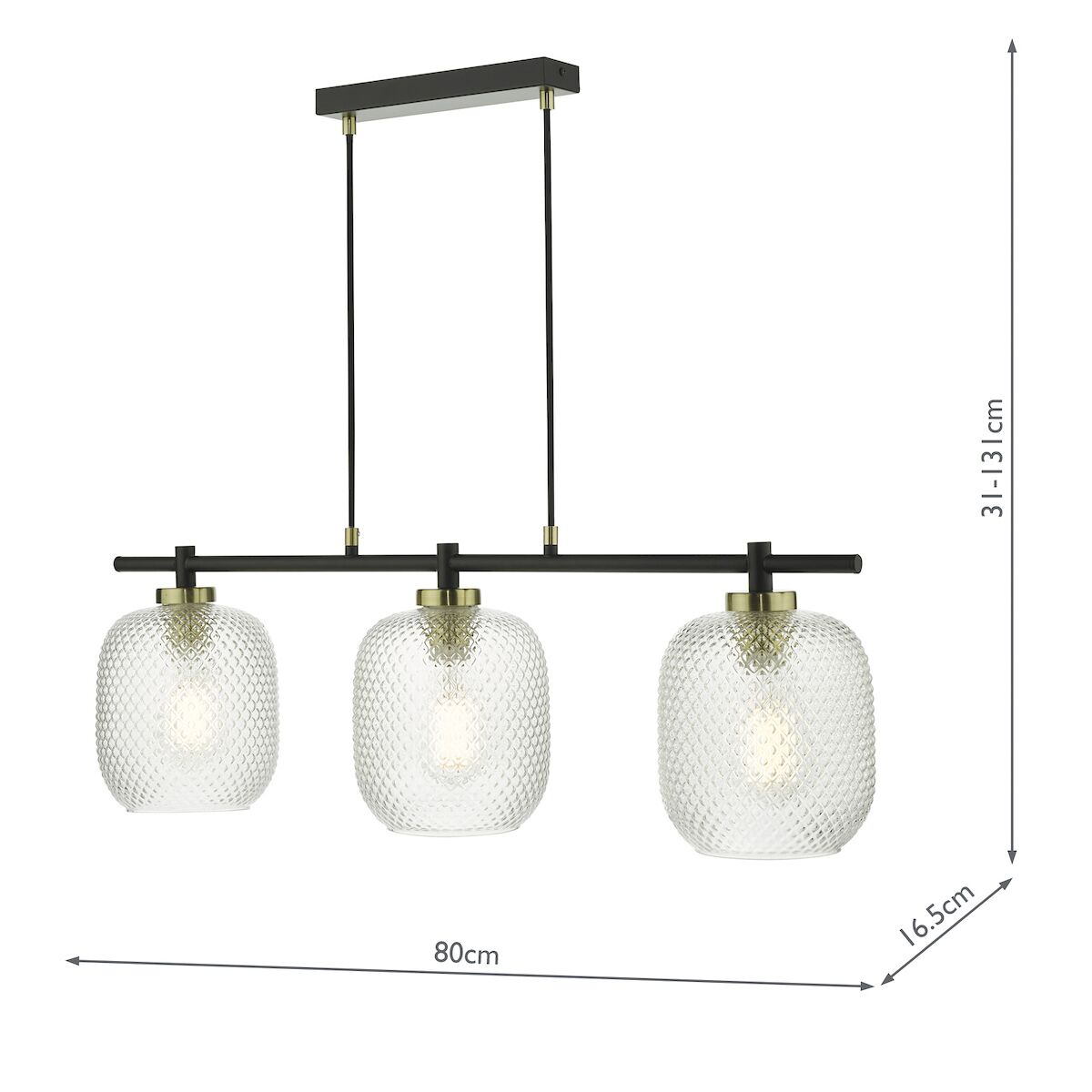 Tehya 3 Light Bar Pendant Matt Black Textured Glass<br>Matt Black - Image 8