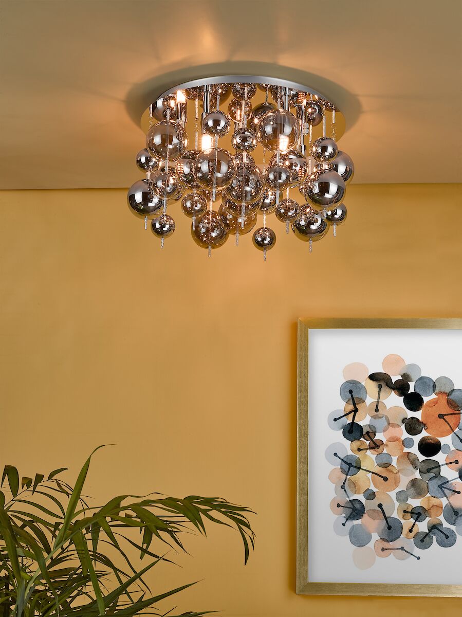 Thora 5 Light Flush Polished Chrome Smoked Glass<br>Polished Chrome - Image 4