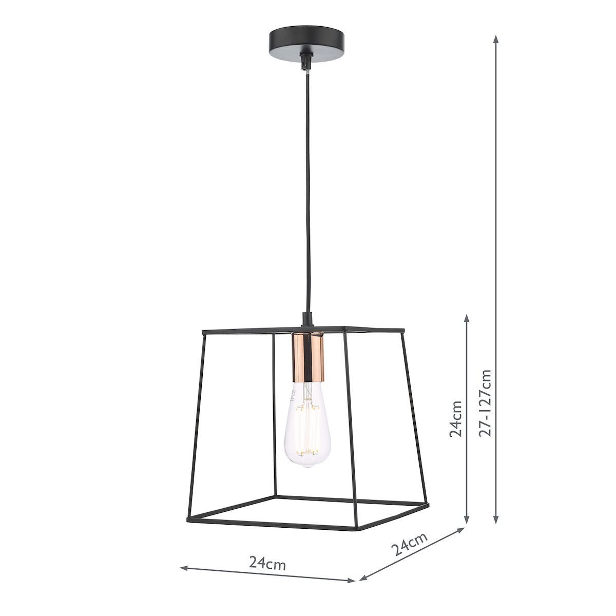 Tower 1 Light Single Pendant Matt Black CopperMatt Black - Image 5
