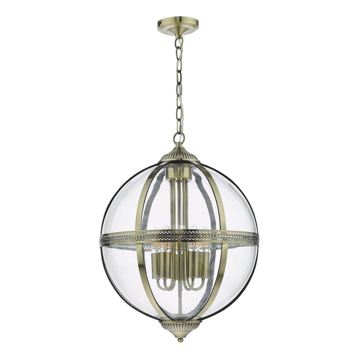 Vanessa 5 Light Lantern Antique Brass Glass<br>Antique Brass - Image 2