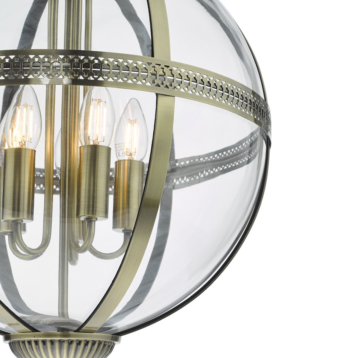 Vanessa 5 Light Lantern Antique Brass Glass<br>Antique Brass - Image 4
