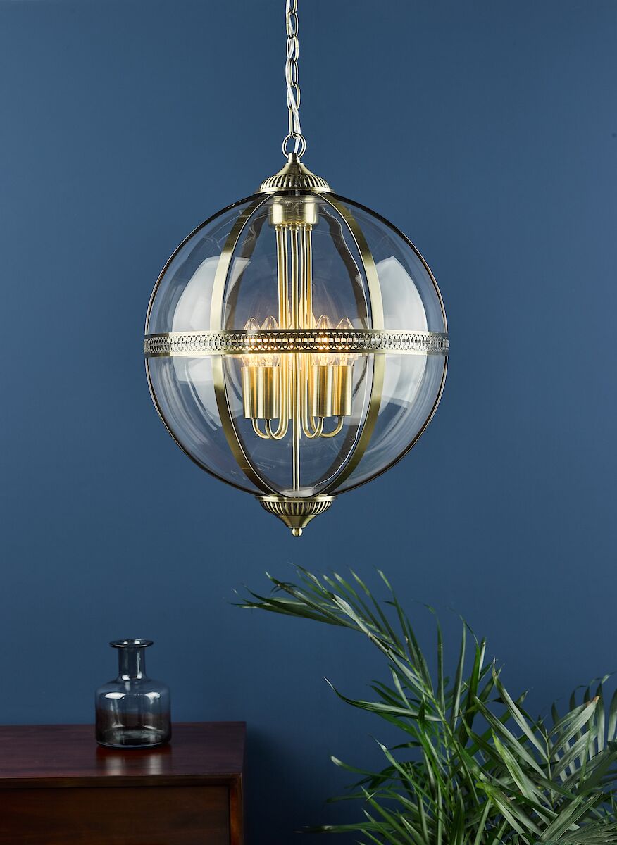 Vanessa 5 Light Lantern Antique Brass Glass<br>Antique Brass - Image 5