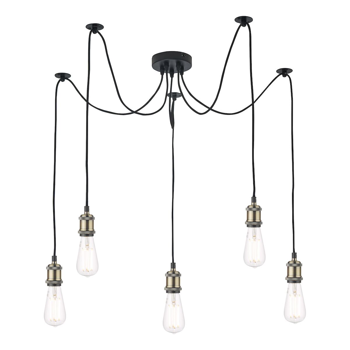 Waco 5 Light Pendant Antique Brass Matt Black<br>Antique Brass