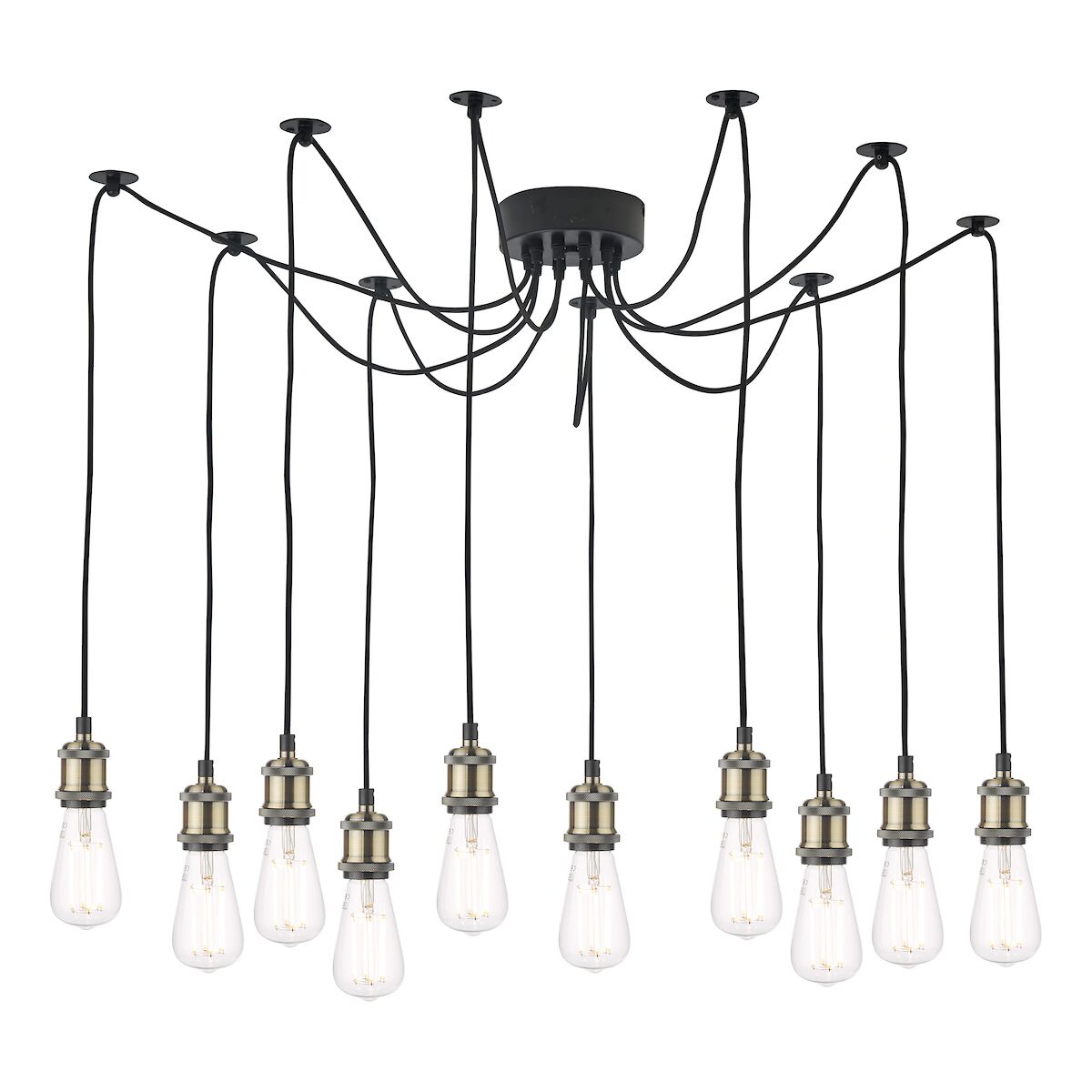 Waco 10 Light Pendant Antique Brass Matt Black<br>Antique Brass