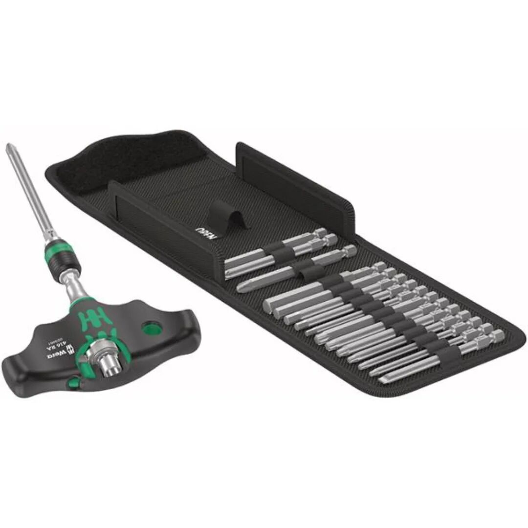 Wera Kraftform Kompakt 400 RA Set 1 17 Piece 1/4" Hex T-Handle Bit Holder Screwdriver With Ratchet Function