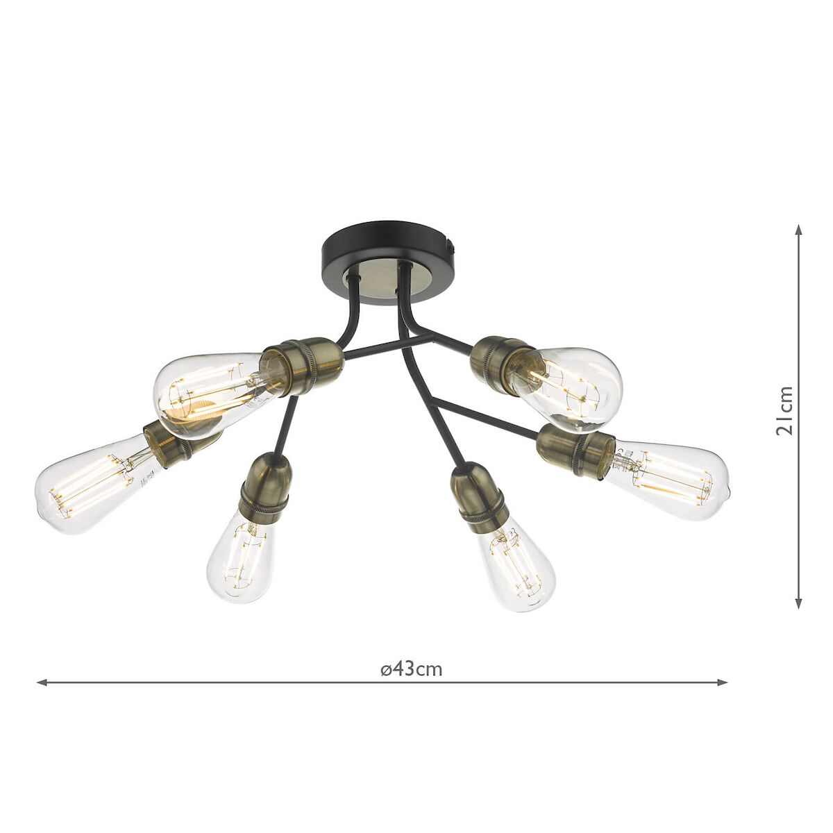 Remy 6 Light Semi Flush Black & Antique Brass<br>Matt Black - Image 4