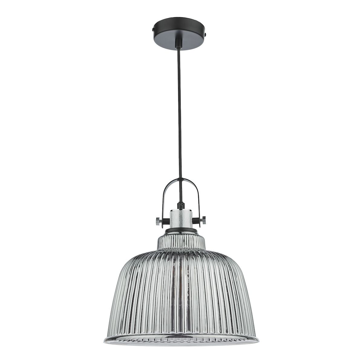 Rhode Single Large Pendant Polished Chrome Smoked Glass<br>Smoked Ribbed Glass - Image 2