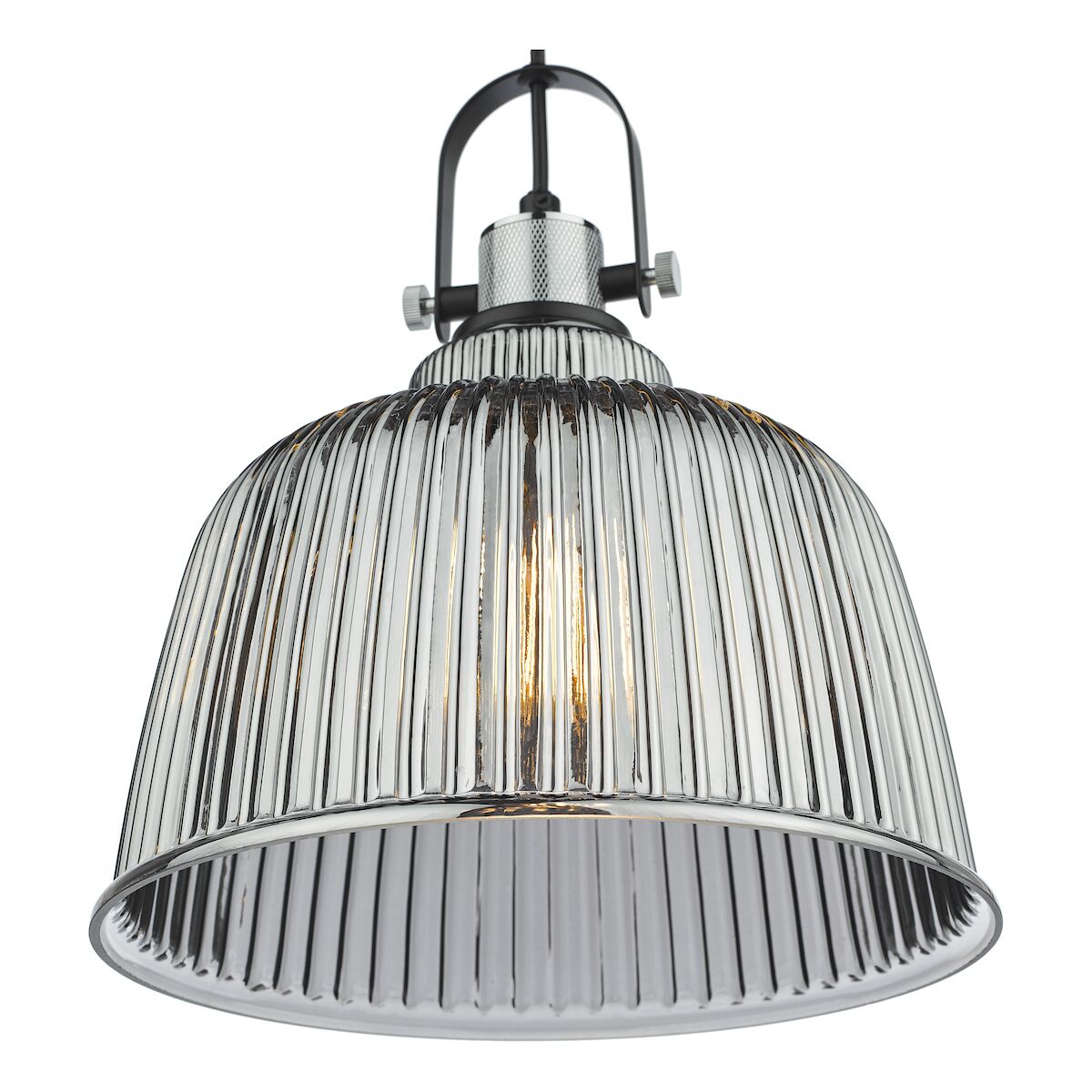 Rhode Single Large Pendant Polished Chrome Smoked Glass<br>Smoked Ribbed Glass - Image 3