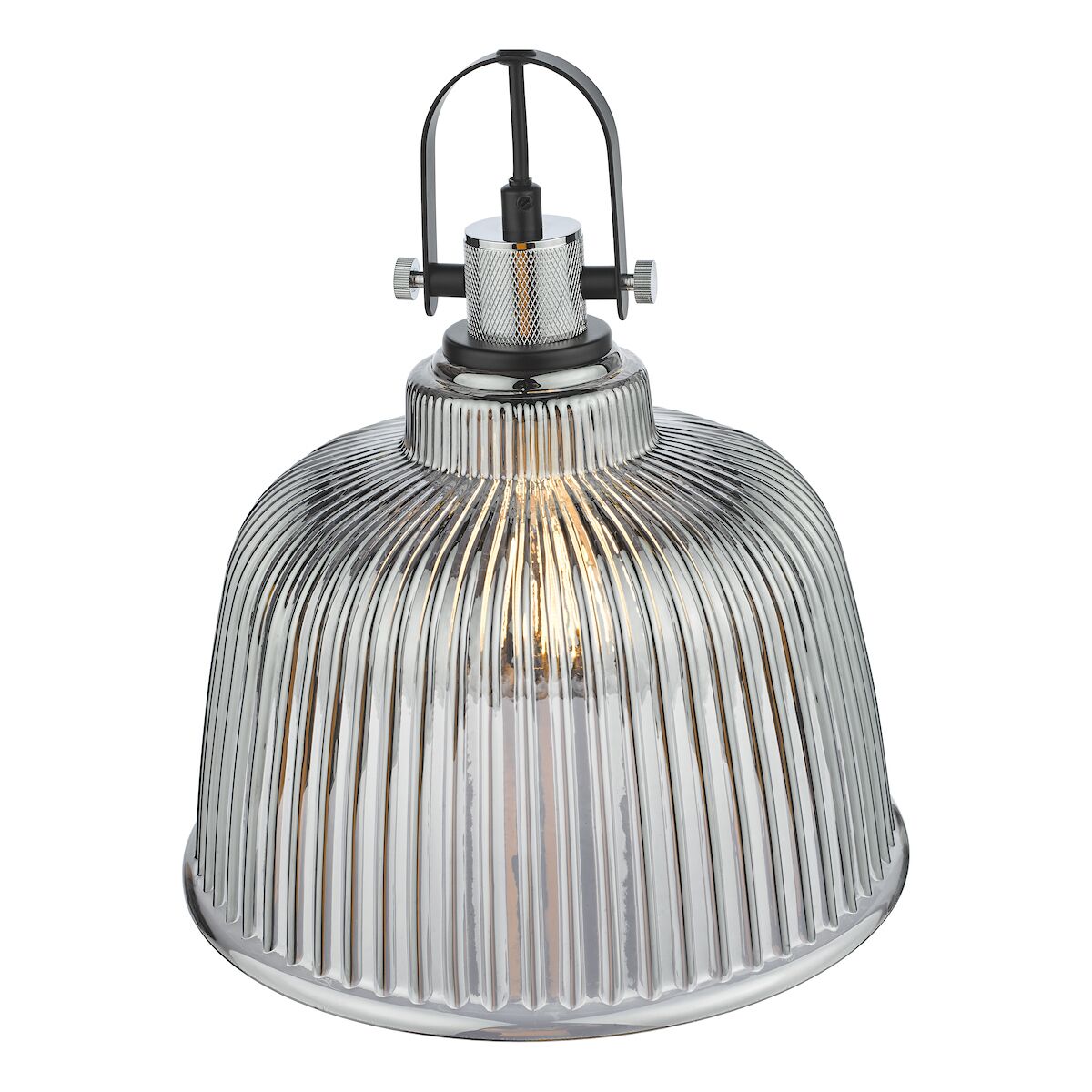Rhode Single Large Pendant Polished Chrome Smoked Glass<br>Smoked Ribbed Glass - Image 4