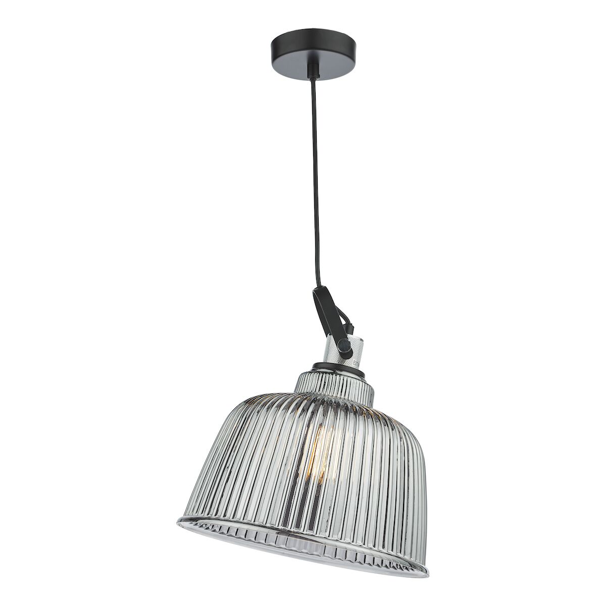 Rhode Single Large Pendant Polished Chrome Smoked Glass<br>Smoked Ribbed Glass - Image 5