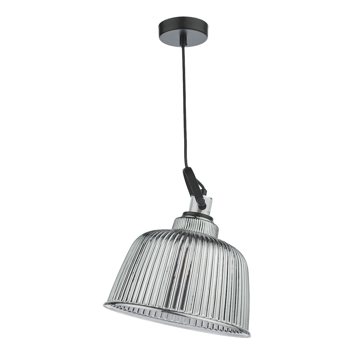 Rhode Single Large Pendant Polished Chrome Smoked Glass<br>Smoked Ribbed Glass - Image 6