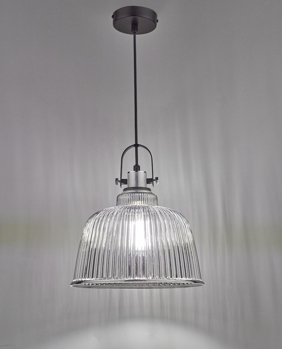 Rhode Single Large Pendant Polished Chrome Smoked Glass<br>Smoked Ribbed Glass - Image 7