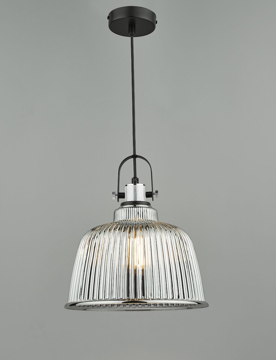 Rhode Single Large Pendant Polished Chrome Smoked Glass<br>Smoked Ribbed Glass - Image 8