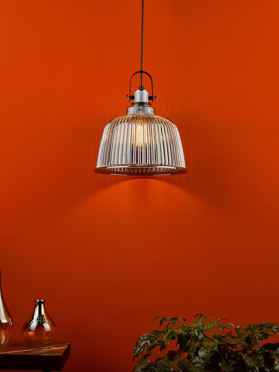 Rhode Single Large Pendant Polished Chrome Smoked Glass<br>Smoked Ribbed Glass - Image 9