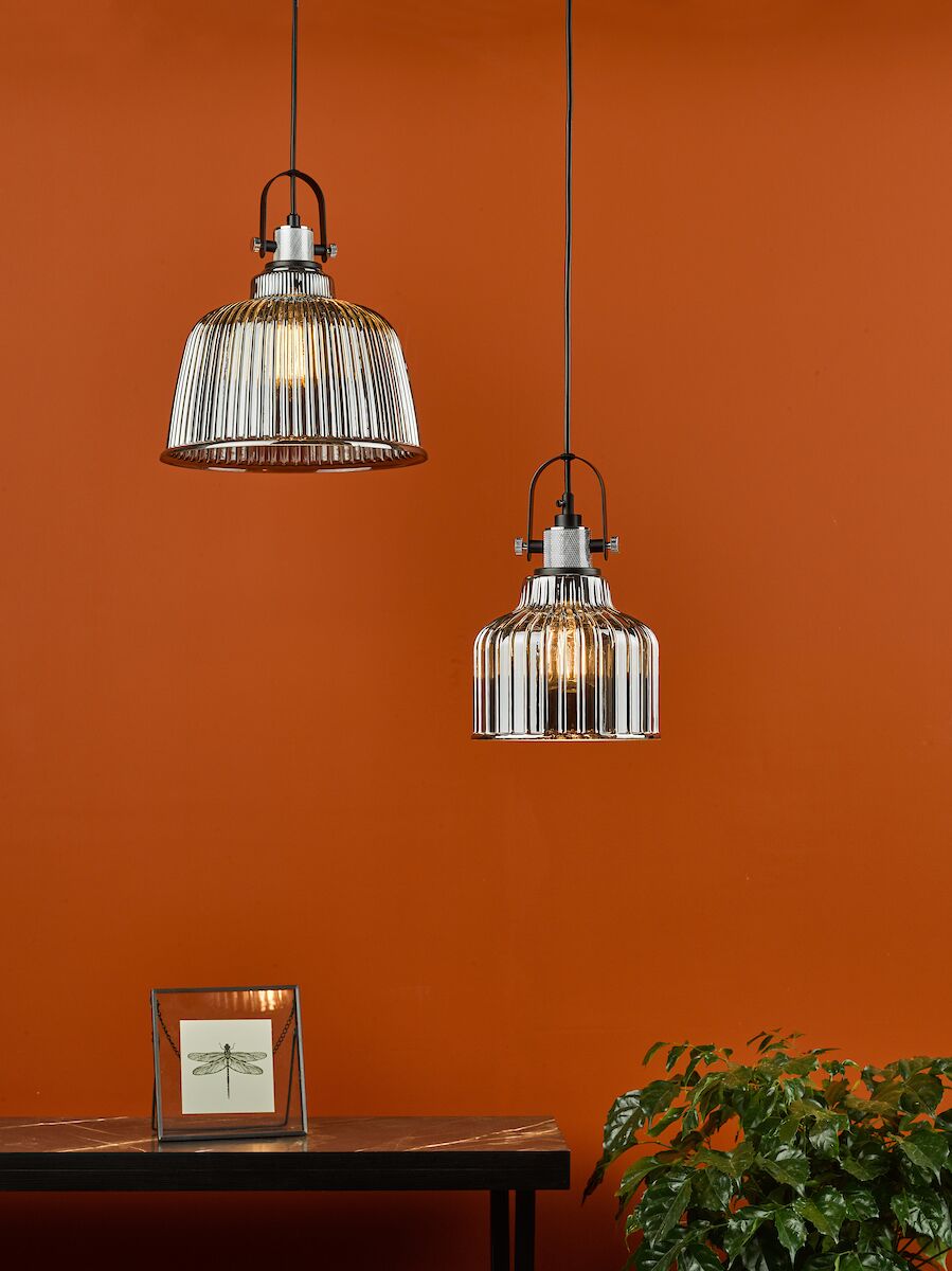 Rhode Single Large Pendant Polished Chrome Smoked Glass<br>Smoked Ribbed Glass - Image 10