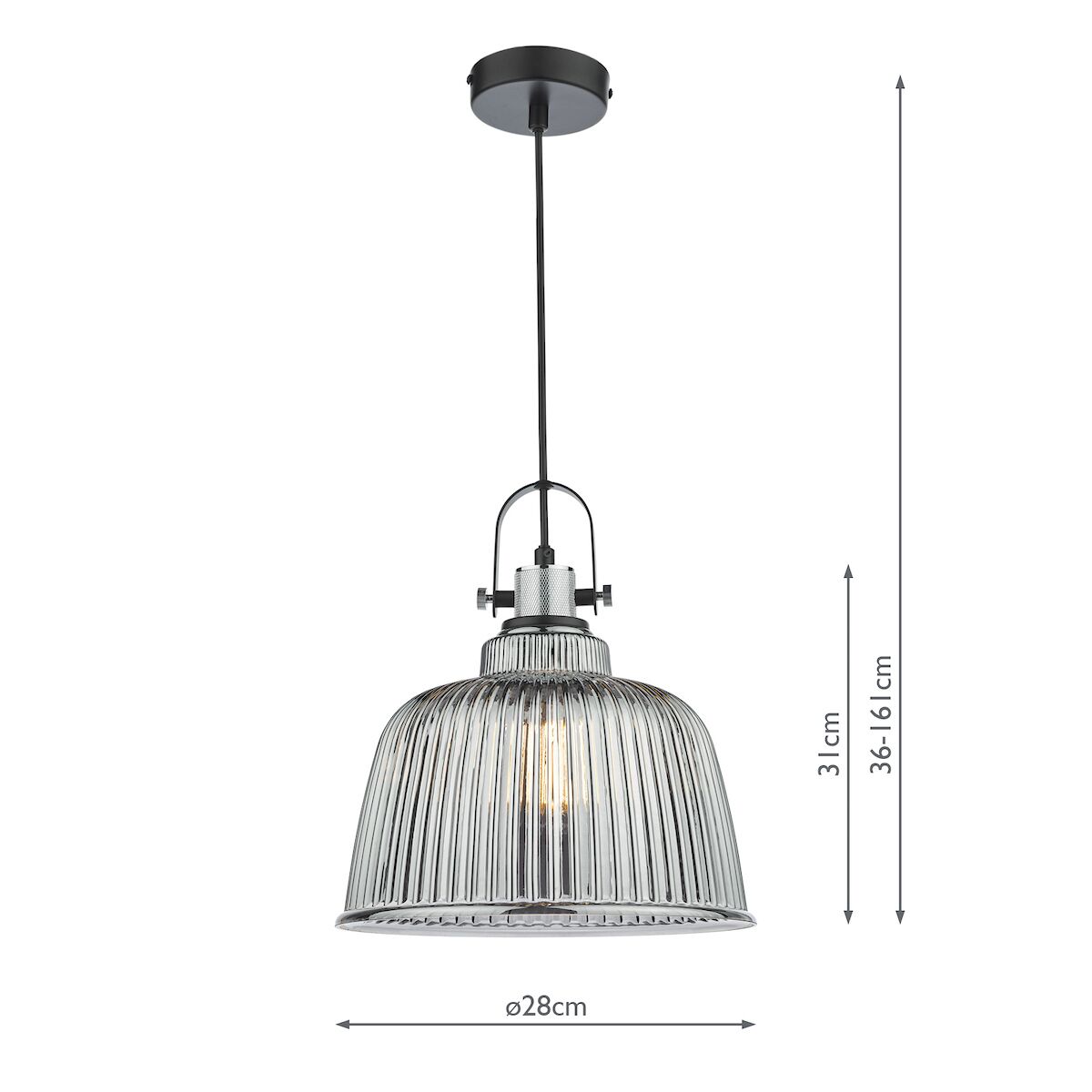 Rhode Single Large Pendant Polished Chrome Smoked Glass<br>Smoked Ribbed Glass - Image 11