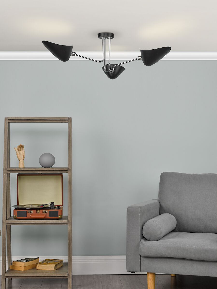 Sebastian 3 Light Semi Flush Matt Black Polished Chrome<br>Matt Black - Image 5