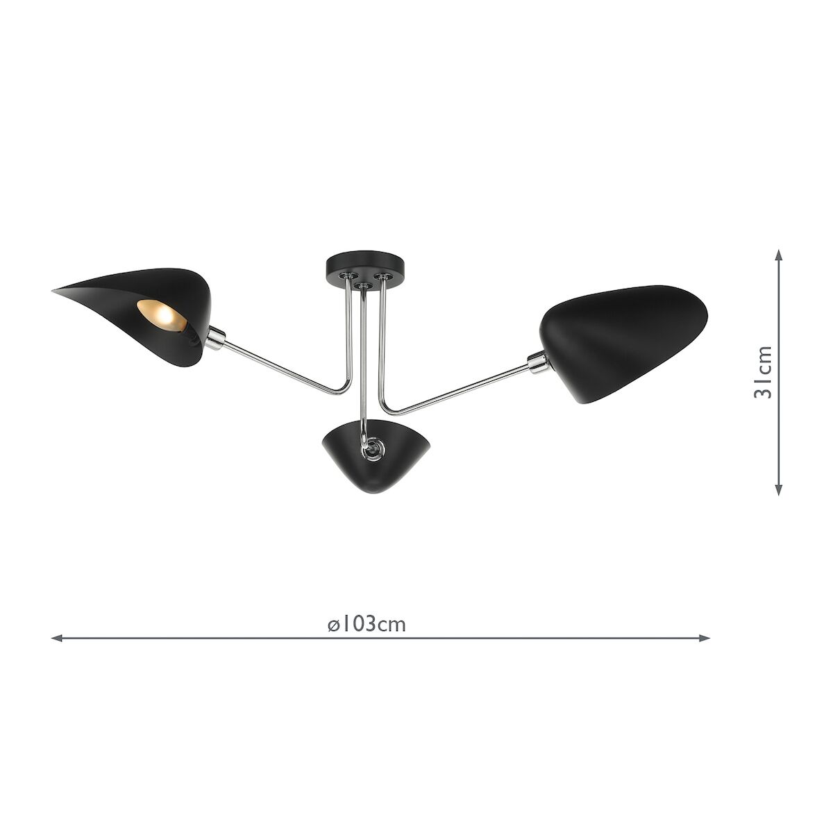 Sebastian 3 Light Semi Flush Matt Black Polished Chrome<br>Matt Black - Image 6