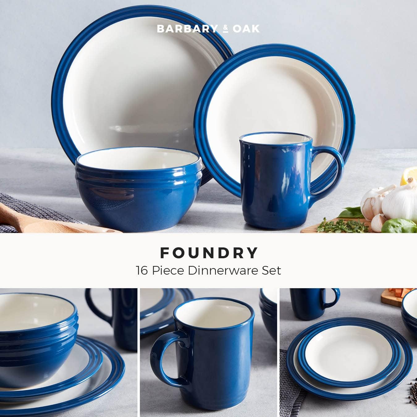 Barbary & Oak B0867011BLU Foundry 16 Piece Dinnerware Set, Ceramic Stoneware, Limoges Blue - Image 2