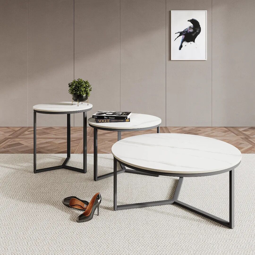 Roma White Ceramic Coffee Table Set - Image 3