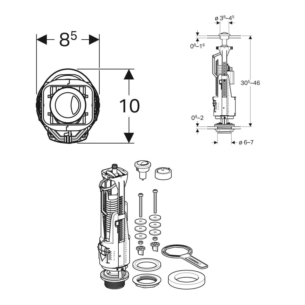 Geberit Type 240 Dual Flush Exposed Valve - Gloss Chrome - Image 3