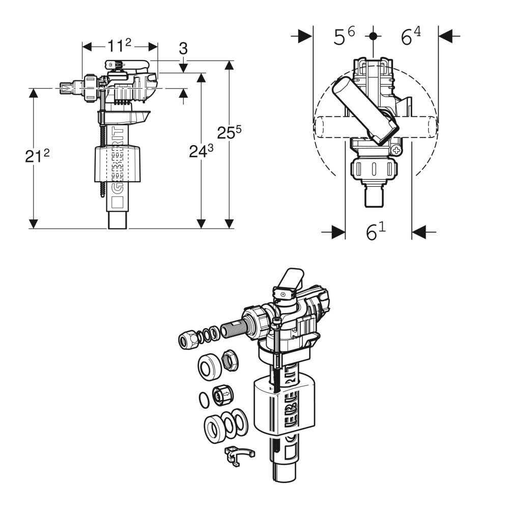 Geberit Type 380AG Side Entry Cistern Inlet Float Valve - Image 4